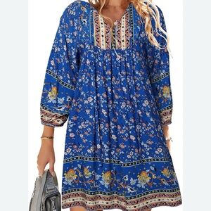Elegant Floral 3/4 sleeve boho dress